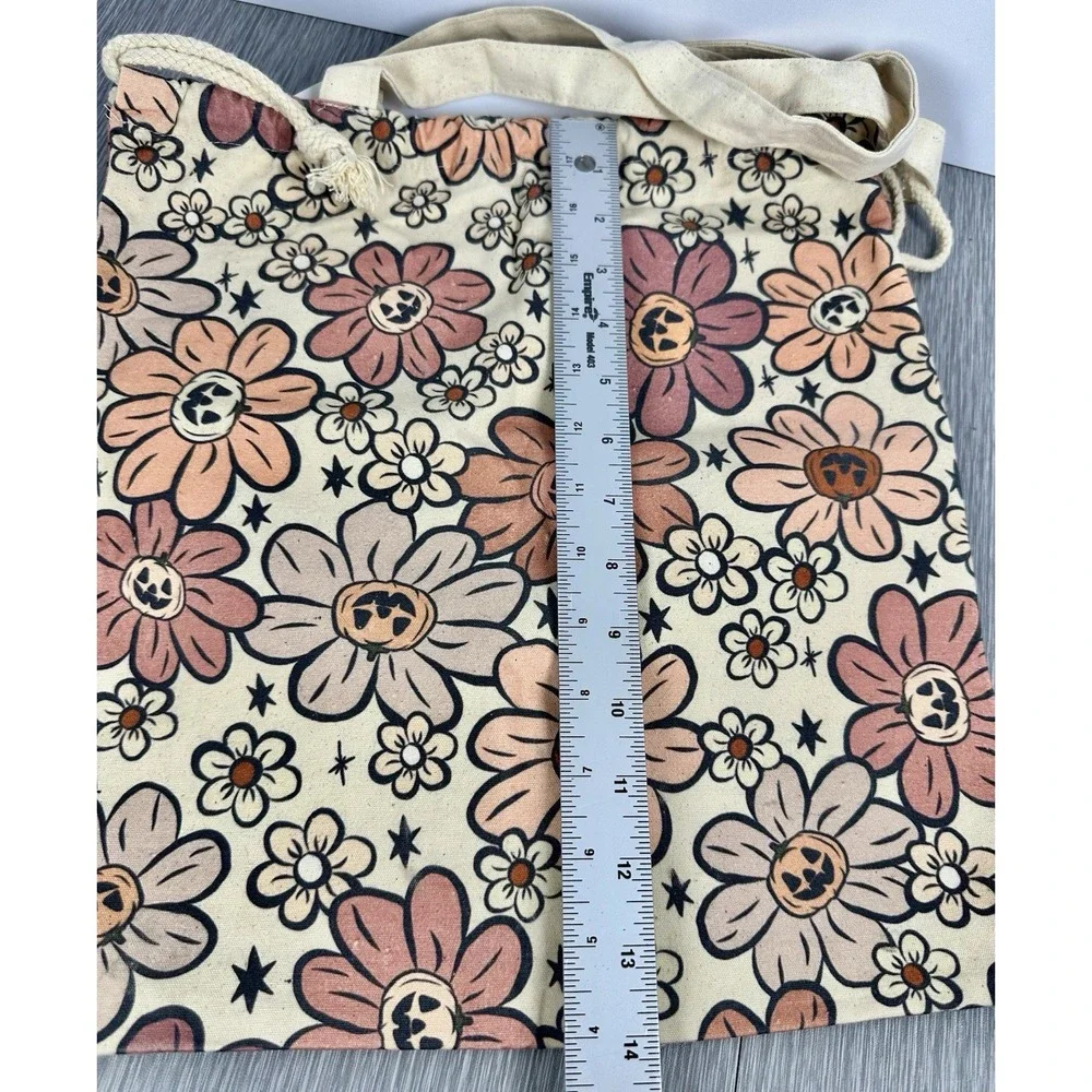 Pumpkins Flowers Halloween Candy Trick-or-Treat Canvas Tote Whimsical Fun Festiv